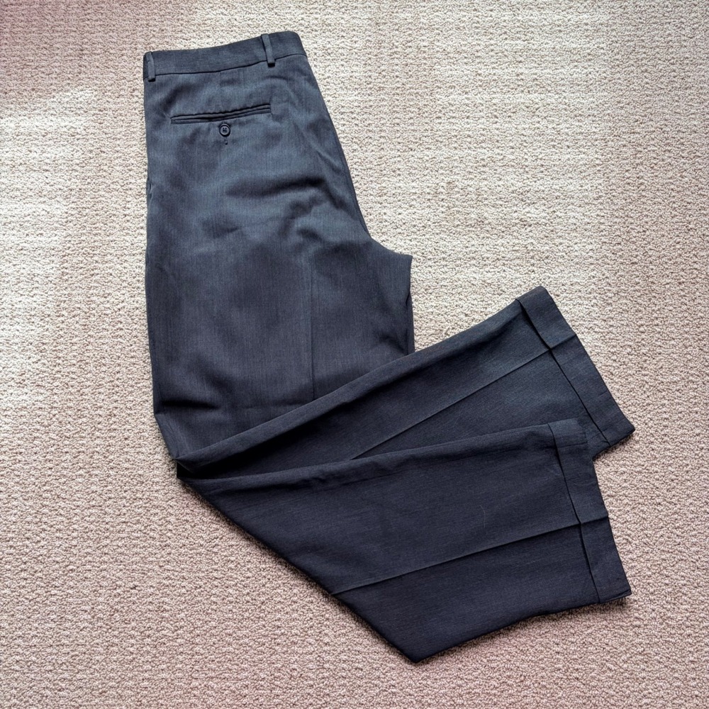 Eddie Bauer Mens 100% Wool Dress Pants‎ Charcoal Gray Cuffed 35x32 Vintage